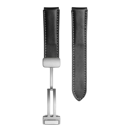 For Samsung Galaxy Watch5 40mm / 44mm Plain Weave Genuine Leather Watch Band, Black Buckle, Silver Buckle - DealBuddy