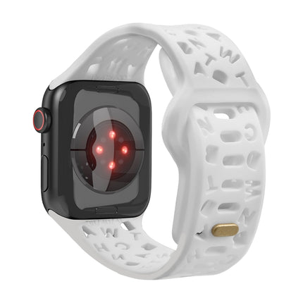 English Letters Silicone Watch Band, For Apple Watch Ultra 49mm / Series 8&7 45mm / SE 2&6&SE&5&4 44mm / 3&2&1 42mm, For Apple Watch Series 8&7 41mm / SE 2&6&SE&5&4 40mm / 3&2&1 38mm - DealBuddy