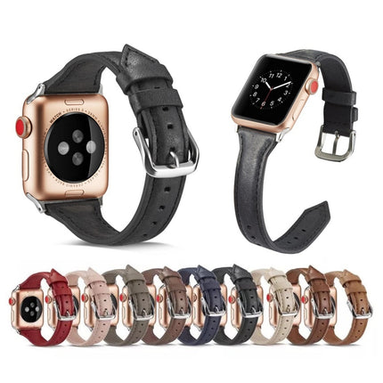 Thin Leather Replacement Wrist Strap Watchband, For Apple Watch 5/4 44mm & 3/2/1 42mm, For Apple Watch 5/4 40mm & 3/2/1 38mm - DealBuddy