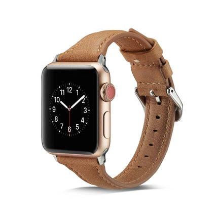 Thin Leather Replacement Wrist Strap Watchband, For Apple Watch 5/4 44mm & 3/2/1 42mm, For Apple Watch 5/4 40mm & 3/2/1 38mm - DealBuddy