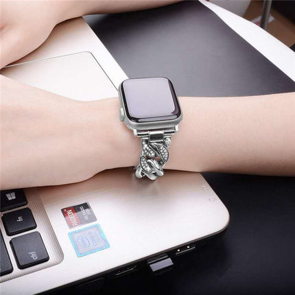 Row Diamonds Denim Chain Watch Band