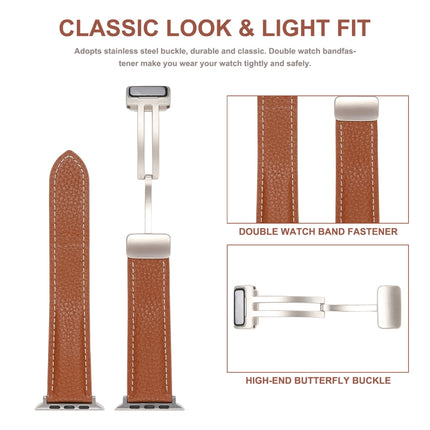 Folding Buckle Genuine Leather Watch Band, For Apple Watch Ultra 49mm / Series 8&7 45mm / SE 2&6&SE&5&4 44mm / 3&2&1 42mm, For Apple Watch Series 8&7 41mm / SE 2&6&SE&5&4 40mm / 3&2&1 38mm - DealBuddy