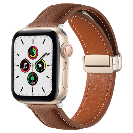 Folding Buckle Genuine Leather Watch Band, For Apple Watch Ultra 49mm / Series 8&7 45mm / SE 2&6&SE&5&4 44mm / 3&2&1 42mm, For Apple Watch Series 8&7 41mm / SE 2&6&SE&5&4 40mm / 3&2&1 38mm - DealBuddy