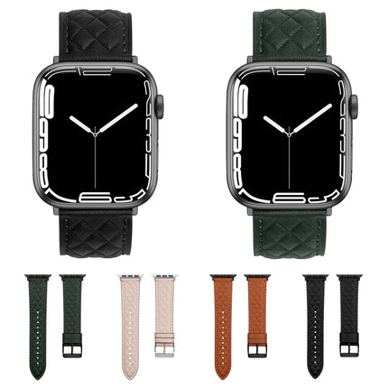 Rhombus Pattern Genuine Leather Watch Band For Apple Watch Series 8&7 41mm / SE 2&6&SE&5&4 40mm / 3&2&1 38mm, For Apple Watch Series 8&7 41mm / SE 2&6&SE&5&4 40mm / 3&2&1 38mm - DealBuddy