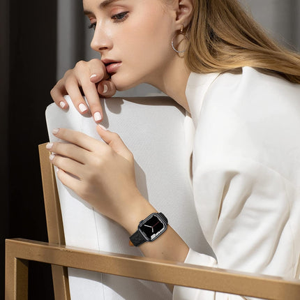Rhombus Pattern Genuine Leather Watch Band For Apple Watch Series 8&7 41mm / SE 2&6&SE&5&4 40mm / 3&2&1 38mm, For Apple Watch Series 8&7 41mm / SE 2&6&SE&5&4 40mm / 3&2&1 38mm - DealBuddy