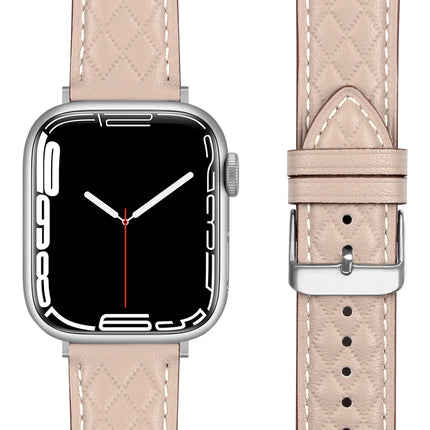 Rhombus Pattern Genuine Leather Watch Band For Apple Watch Series 8&7 45mm / SE 2&6&SE&5&4 44mm / 3&2&1 42mm, For Apple Watch Series 8&7 45mm / SE 2&6&SE&5&4 44mm / 3&2&1 42mm - DealBuddy