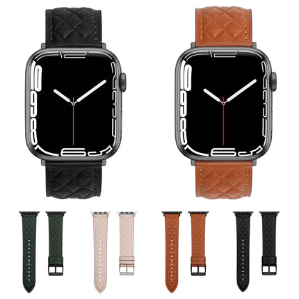 Rhombus Pattern Genuine Leather Watch Band For Apple Watch Series 8&7 45mm / SE 2&6&SE&5&4 44mm / 3&2&1 42mm, For Apple Watch Series 8&7 45mm / SE 2&6&SE&5&4 44mm / 3&2&1 42mm - DealBuddy