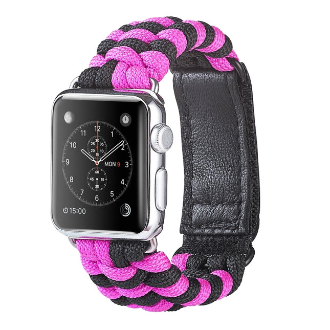 Paracord Plain Weave Hook And Loop Fastener Nylon Watch Band, For Apple Watch Series 8&7 41mm / SE 2&6&SE&5&4 40mm, For Apple Watch Ultra 49mm / Series 8&7 45mm / SE 2&6&SE&5&4 44mm - DealBuddy