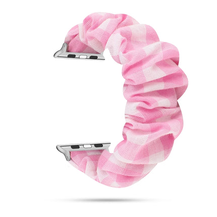 Plaid Pattern Cloth + Stainless Steel Hair Ring Watchband, For Apple Watch Series 7 41mm / 6 & SE & 5 & 4 40mm / 3 & 2 & 1 38mm, For Apple Watch Series 7 45mm / 6 & SE & 5 & 4 44mm / 3 & 2 & 1 42mm - DealBuddy