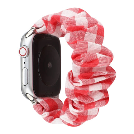 Plaid Pattern Cloth + Stainless Steel Hair Ring Watchband, For Apple Watch Series 7 41mm / 6 & SE & 5 & 4 40mm / 3 & 2 & 1 38mm, For Apple Watch Series 7 45mm / 6 & SE & 5 & 4 44mm / 3 & 2 & 1 42mm - DealBuddy