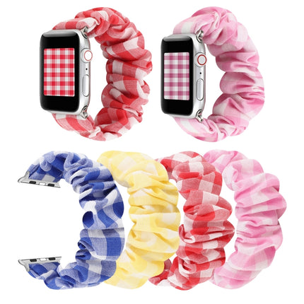 Plaid Pattern Cloth + Stainless Steel Hair Ring Watchband, For Apple Watch Series 7 41mm / 6 & SE & 5 & 4 40mm / 3 & 2 & 1 38mm, For Apple Watch Series 7 45mm / 6 & SE & 5 & 4 44mm / 3 & 2 & 1 42mm - DealBuddy