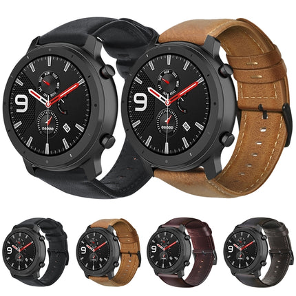 Oil Wax Genuine Leather Watch Band, For Amazfit GTR 47mm / Pace / Stratos, For Amazfit 2 Stratos, For Ticwatch Pro / E2 / S2, For Pebble Gen 1, For Pebble Time - DealBuddy