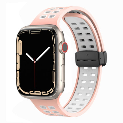 Magnetic Fold Clasp Square Holes Silicone Watch Band, For Apple Watch Series 8&7 45mm, For Apple Watch Series 8&7 41mm - DealBuddy