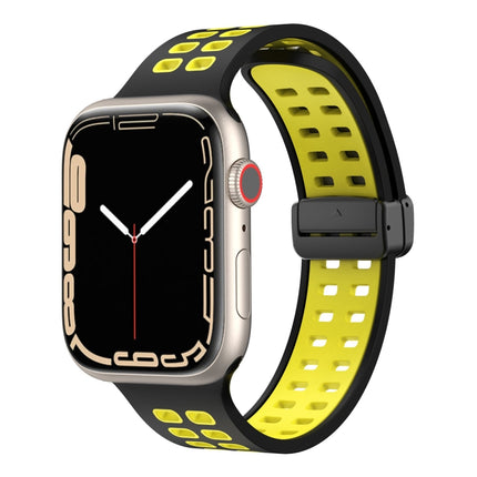 Magnetic Fold Clasp Square Holes Silicone Watch Band, For Apple Watch Series 8&7 45mm, For Apple Watch Series 8&7 41mm - DealBuddy