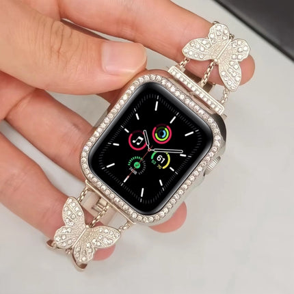 Butterfly Metal Diamond Watch Band, For Apple Watch Series 8&7 45mm, For Apple Watch Series 8&7 41mm - DealBuddy