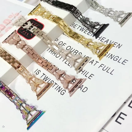 Butterfly Metal Diamond Watch Band, For Apple Watch Series 8&7 45mm, For Apple Watch Series 8&7 41mm - DealBuddy
