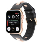 Single Row Riveted Genuine Leather Watch Band, For Apple Watch Series 8&7 45mm, For Apple Watch Series 8&7 41mm - DealBuddy