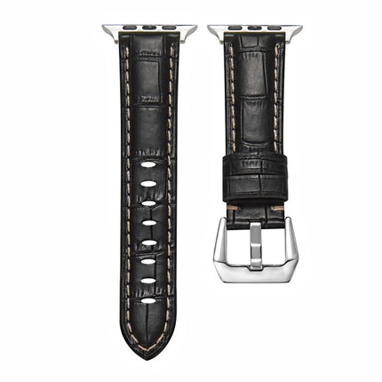 Silver Buckle Genuine Leather Watch Band, For Apple Watch Series 8&7 45mm, For Apple Watch Series 8&7 41mm - DealBuddy