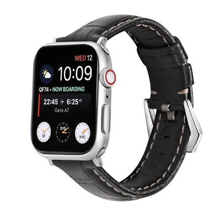 Silver Buckle Genuine Leather Watch Band, For Apple Watch Series 8&7 45mm, For Apple Watch Series 8&7 41mm - DealBuddy