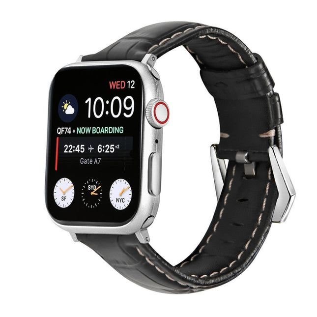 Silver Buckle Genuine Leather Watch Band, For Apple Watch Series 8&7 45mm, For Apple Watch Series 8&7 41mm - DealBuddy