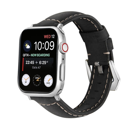Silver Buckle Genuine Leather Watch Band, For Apple Watch Series 8&7 45mm, For Apple Watch Series 8&7 41mm - DealBuddy