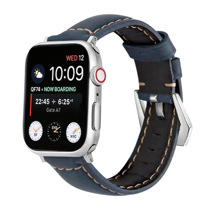 Silver Buckle Genuine Leather Watch Band, For Apple Watch Series 8&7 45mm, For Apple Watch Series 8&7 41mm - DealBuddy