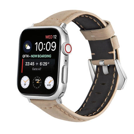 Silver Buckle Genuine Leather Watch Band, For Apple Watch Series 8&7 45mm, For Apple Watch Series 8&7 41mm - DealBuddy
