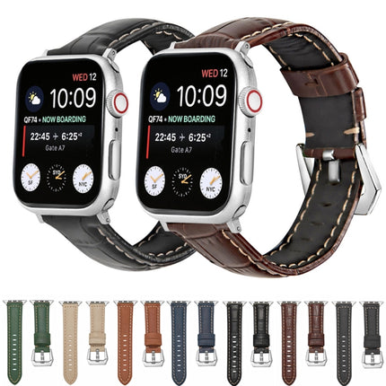 Silver Buckle Genuine Leather Watch Band, For Apple Watch Series 8&7 45mm, For Apple Watch Series 8&7 41mm - DealBuddy