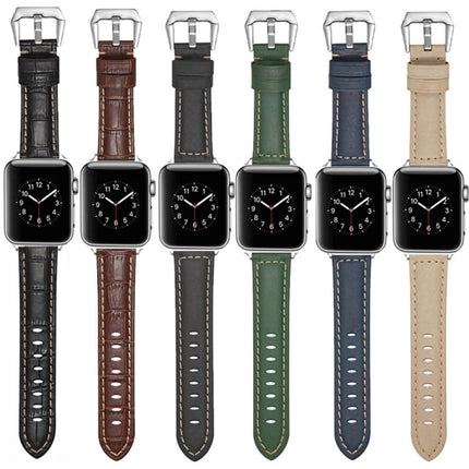 Silver Buckle Genuine Leather Watch Band, For Apple Watch Series 8&7 45mm, For Apple Watch Series 8&7 41mm - DealBuddy
