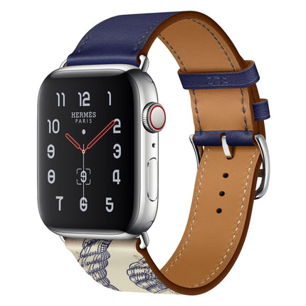 Silk Screen Pattern Leather Watchband, For Apple Watch Series 7 41mm / 6 & SE & 5 & 4 40mm / 3 & 2 & 1 38mm, For Apple Watch Series 8&7 41mm / SE 2&6&SE&5&4 40mm / 3&2&1 38mm - DealBuddy