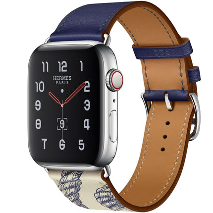 Silk Screen Pattern Leather Watchband, For Apple Watch Series 7 41mm / 6 & SE & 5 & 4 40mm / 3 & 2 & 1 38mm, For Apple Watch Series 8&7 41mm / SE 2&6&SE&5&4 40mm / 3&2&1 38mm - DealBuddy