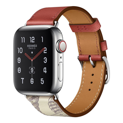 Silk Screen Pattern Leather Watchband, For Apple Watch Series 7 41mm / 6 & SE & 5 & 4 40mm / 3 & 2 & 1 38mm, For Apple Watch Series 8&7 41mm / SE 2&6&SE&5&4 40mm / 3&2&1 38mm - DealBuddy