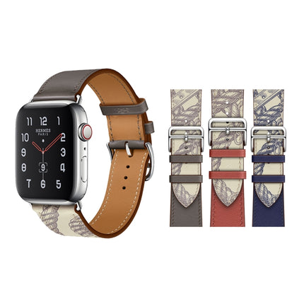 Silk Screen Pattern Leather Watchband, For Apple Watch Series 7 41mm / 6 & SE & 5 & 4 40mm / 3 & 2 & 1 38mm, For Apple Watch Series 8&7 41mm / SE 2&6&SE&5&4 40mm / 3&2&1 38mm - DealBuddy