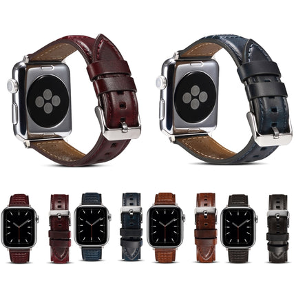 Oil Wax Genuine Leather Watch Band, For Apple Watch Ultra 49mm / Series 8&7 45mm / SE 2&6&SE&5&4 44mm / 3&2&1 42mm, For Apple Watch Series 8&7 41mm / SE 2&6&SE&5&4 40mm / 3&2&1 38mm - DealBuddy