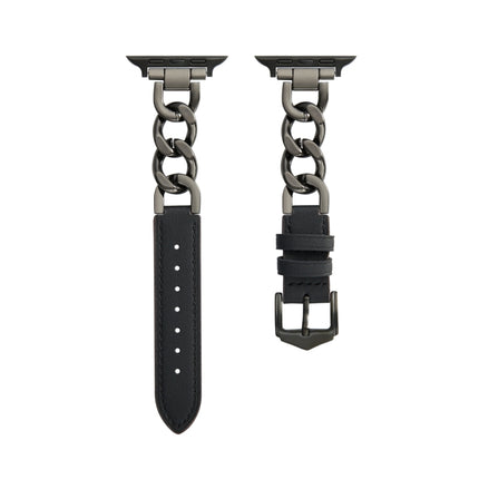 Chain + Leather Watch Band, For Apple Watch Ultra 49mm / Series 8&7 45mm / SE 2&6&SE&5&4 44mm / 3&2&1 42mm, For Apple Watch Series 8&7 41mm / SE 2&6&SE&5&4 40mm / 3&2&1 38mm - DealBuddy