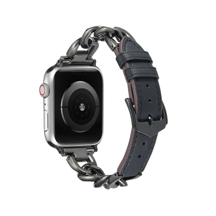 Chain + Leather Watch Band, For Apple Watch Ultra 49mm / Series 8&7 45mm / SE 2&6&SE&5&4 44mm / 3&2&1 42mm, For Apple Watch Series 8&7 41mm / SE 2&6&SE&5&4 40mm / 3&2&1 38mm - DealBuddy