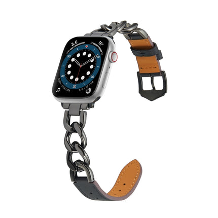 Chain + Leather Watch Band, For Apple Watch Ultra 49mm / Series 8&7 45mm / SE 2&6&SE&5&4 44mm / 3&2&1 42mm, For Apple Watch Series 8&7 41mm / SE 2&6&SE&5&4 40mm / 3&2&1 38mm - DealBuddy