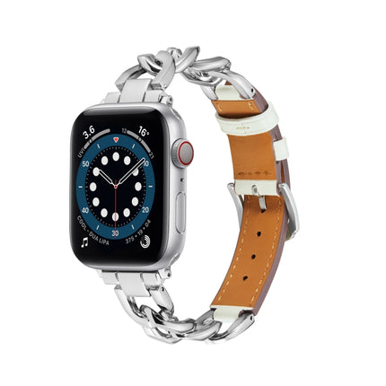 Chain + Leather Watch Band, For Apple Watch Ultra 49mm / Series 8&7 45mm / SE 2&6&SE&5&4 44mm / 3&2&1 42mm, For Apple Watch Series 8&7 41mm / SE 2&6&SE&5&4 40mm / 3&2&1 38mm - DealBuddy