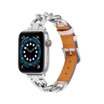 Chain + Leather Watch Band, For Apple Watch Ultra 49mm / Series 8&7 45mm / SE 2&6&SE&5&4 44mm / 3&2&1 42mm, For Apple Watch Series 8&7 41mm / SE 2&6&SE&5&4 40mm / 3&2&1 38mm - DealBuddy