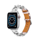 Chain + Leather Watch Band, For Apple Watch Ultra 49mm / Series 8&7 45mm / SE 2&6&SE&5&4 44mm / 3&2&1 42mm, For Apple Watch Series 8&7 41mm / SE 2&6&SE&5&4 40mm / 3&2&1 38mm - DealBuddy