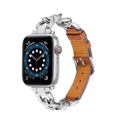 Chain + Leather Watch Band, For Apple Watch Ultra 49mm / Series 8&7 45mm / SE 2&6&SE&5&4 44mm / 3&2&1 42mm, For Apple Watch Series 8&7 41mm / SE 2&6&SE&5&4 40mm / 3&2&1 38mm - DealBuddy