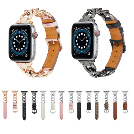 Chain + Leather Watch Band, For Apple Watch Ultra 49mm / Series 8&7 45mm / SE 2&6&SE&5&4 44mm / 3&2&1 42mm, For Apple Watch Series 8&7 41mm / SE 2&6&SE&5&4 40mm / 3&2&1 38mm - DealBuddy