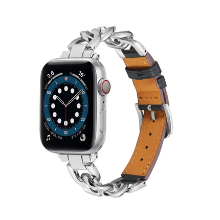 Chain + Leather Watch Band, For Apple Watch Ultra 49mm / Series 8&7 45mm / SE 2&6&SE&5&4 44mm / 3&2&1 42mm, For Apple Watch Series 8&7 41mm / SE 2&6&SE&5&4 40mm / 3&2&1 38mm - DealBuddy