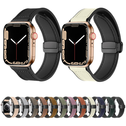 Magnetic Folding Silicone Leather Watch Band, For Apple Watch Series 8&7 41mm - DealBuddy