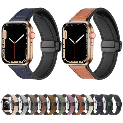 Magnetic Folding Silicone Leather Watch Band For Apple Watch Ultra 49mm / Series 8&7 45mm / SE 2&6&SE&5&4 44mm / 3&2&1 42mm - DealBuddy