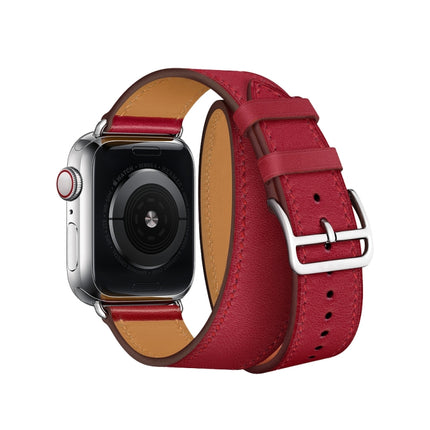 Leather Double Loop Replacement Strap Watchband, For Apple Watch Series 7 41mm / 6 & SE & 5 & 4 40mm / 3 & 2 & 1 38mm, For Apple Watch Series 7 45mm / 6 & SE & 5 & 4 44mm / 3 & 2 & 1 42mm - DealBuddy