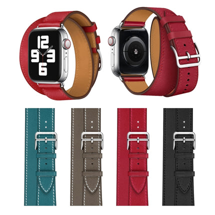 Leather Double Loop Replacement Strap Watchband, For Apple Watch Series 7 41mm / 6 & SE & 5 & 4 40mm / 3 & 2 & 1 38mm, For Apple Watch Series 7 45mm / 6 & SE & 5 & 4 44mm / 3 & 2 & 1 42mm - DealBuddy