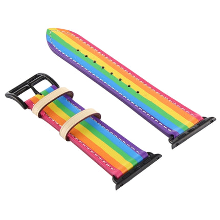 Rainbow Leather Watchband, For Apple Watch Series 7 41mm / 6 & SE & 5 & 4 40mm / 3 & 2 & 1 38mm, For Apple Watch Series 7 45mm / 6 & SE & 5 & 4 44mm / 3 & 2 & 1 42mm - DealBuddy