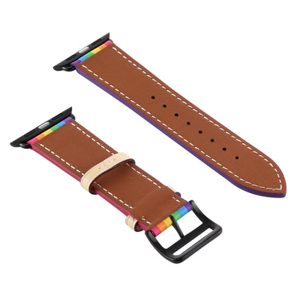 Rainbow Leather Watchband, For Apple Watch Series 7 41mm / 6 & SE & 5 & 4 40mm / 3 & 2 & 1 38mm, For Apple Watch Series 7 45mm / 6 & SE & 5 & 4 44mm / 3 & 2 & 1 42mm - DealBuddy