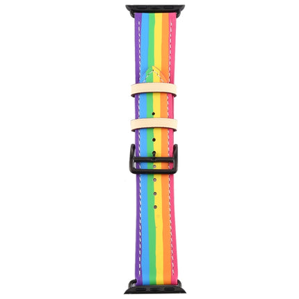 Rainbow Leather Watchband, For Apple Watch Series 7 41mm / 6 & SE & 5 & 4 40mm / 3 & 2 & 1 38mm, For Apple Watch Series 7 45mm / 6 & SE & 5 & 4 44mm / 3 & 2 & 1 42mm - DealBuddy